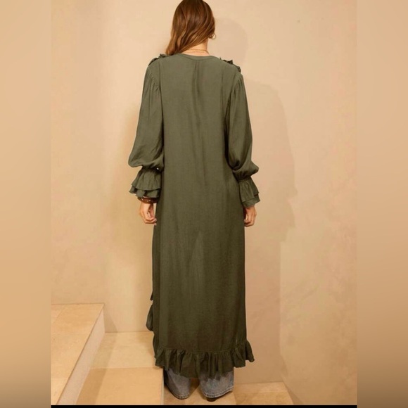 Olive green ruffle longline top - Picture 2 of 4